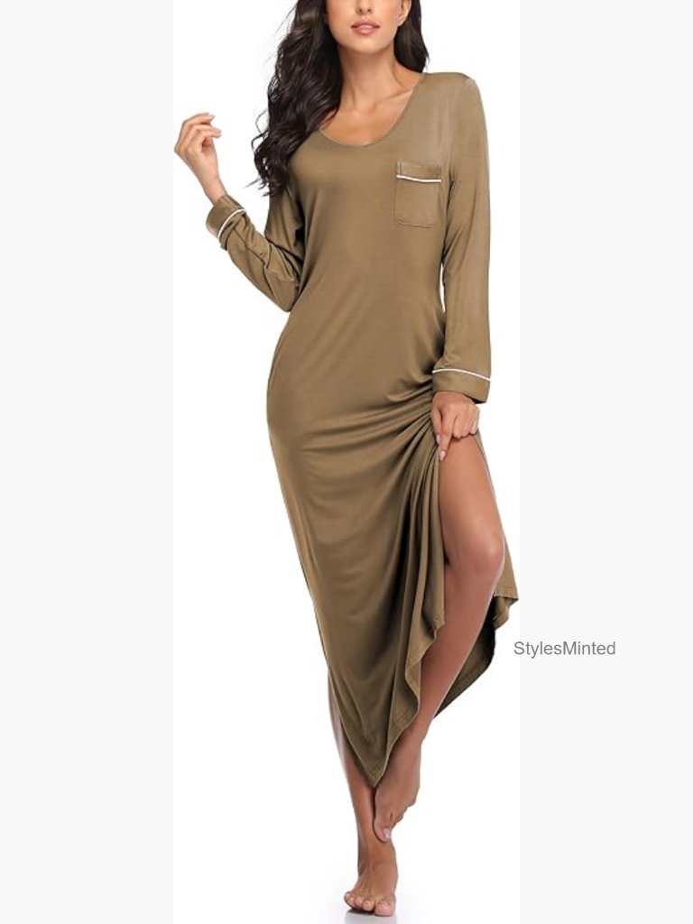 Women's Long Sleeve Nightgown Plus Size Soft Full Length Nightshirt Sleepwear